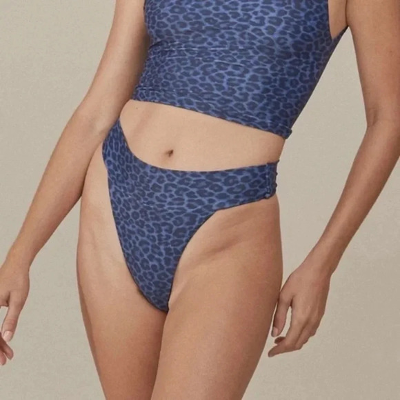 New! Acacia Mateo bikini bottom leopard animal print blue Amur 19792 - Picture 3 of 13